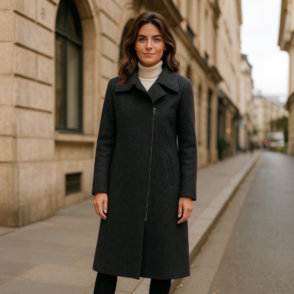NWT Andrew Marc Women’s Geller Textured Wool in Charcoal Grey Coat Warm